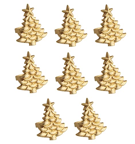 COTTON CRAFT Christmas Tree Napkin Rings - 8 Pack Gold Metal Napkin Rings