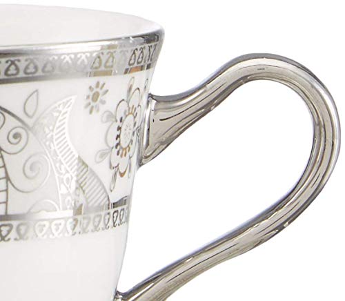 Image of E-EZRA Bone China White Grey Cup & SAUCEER Set Silver EBP035