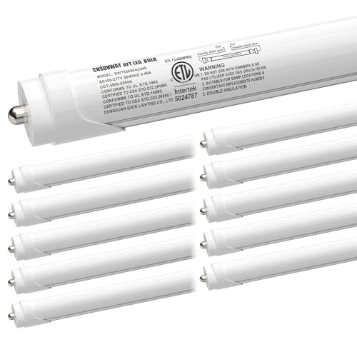 CNSUNWAY 8FT T8 LED Tube Lights 10 Pack 50W 5000K Daylight 5400LM Frosted