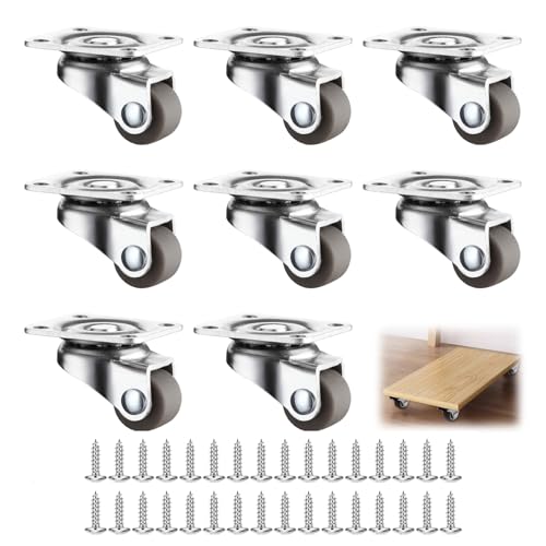 8 Pezzi Rotelle per Mobili Piccoli, Ruote per Mobili Girevoli a 360 Gradi, 12 mm Mini Rotelle per Spostare Mobili, con Viti, per Piccoli Mobili, Scatola Portaoggetti (Argento)
