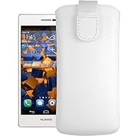 Custodia In Vera Pelle Mumbi Per Huawei P Smart – Con Linguetta Estraibile E Chiusura In Velcro, Colore Bianco - 2