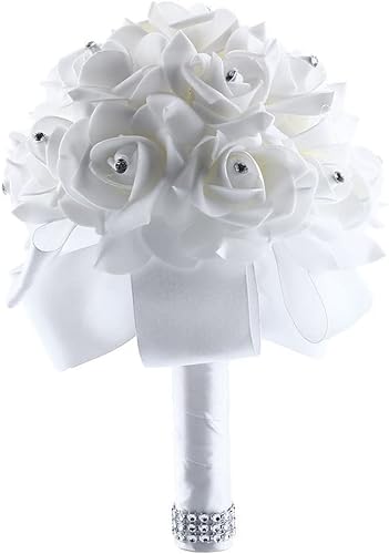 PIQIUQIU Brautstrauss Hochzeit Blumenstrauß Gefälschte Braut Bouquet Hochzeit Künstlich Blume mit Strass für Hochzeit, Fotoshooting 7x9,8 Zoll Elfenbein PIQIUQIU Brautstrauss Hochzeit Blumenstrauß Gefälschte Braut Bouquet Hochzeit Künstlich Blume mit Strass für Hochzeit, Fotoshooting 7x9,8 Zoll Elfenbein
