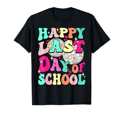 Happy Last Day of School Groovy Retro Disco Teacher Love T-Shirt
