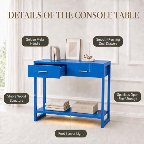 Image of 41.3 inch Modern Entryway Console Table with Foot-Sensor Light, Blue