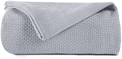BOUTIQUO 100% Cotton Bed Blanket, Breathable Thermal Blanket Full - Queen Size, Soft Honeycomb Waffle Blanket 90"x90", Cotton Bed Blanket, Perfect for Layering Any Bed for All Season, Light Grey