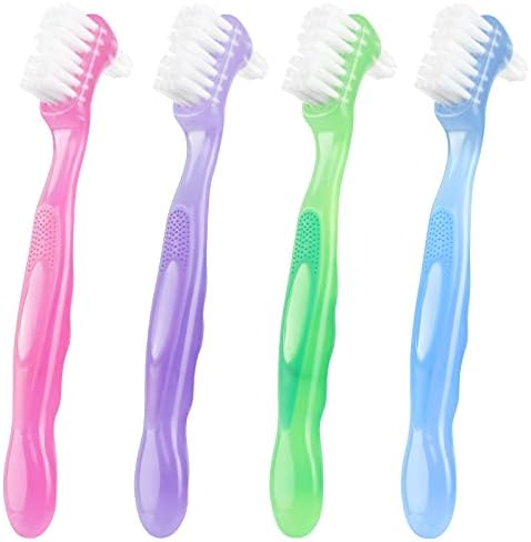 YCUS Premium Hard Denture Cleaning Brush Toothbrush with Double Bristle Heads (4-Pack) Heavy Duty, Multi-Layered Bristles, Portable Design,Ergonomic Anti-Slip Handle,Perfect for Deep Cleaning Care