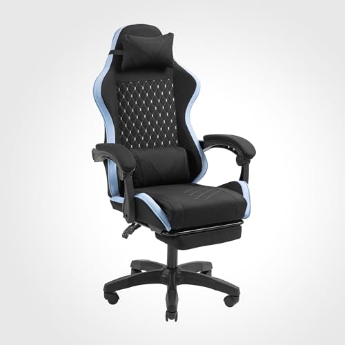 MARS GAMING MGC-X, Sedia Gaming Ergonomica, Tessuto Traspirante, Schienale Reclinabile e Altezza Regolabile, Braccioli Dinamici, Cuscino Cervicale e Lombare, Sedia Poggiapiedi Estensibile, Blu