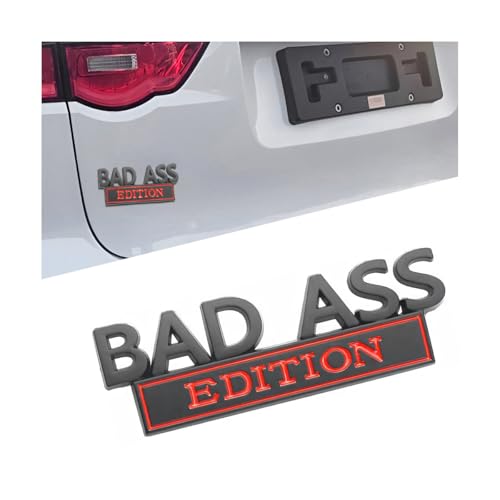 Image of Car Bad Ass Edition Emblem, 3D Fender Badge Auto Sticker with 3M Adhesive, Vehicle Exterior Decal Accessories for Tailgate Front Grille Hood Trunk, Universal for RV, SUV, Truck (Black /Red)