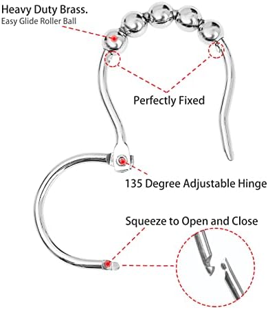 Misounda Shower Curtain RMisounda Shower Curtain Rings,Shower Curtain Hooks,12 Pieces, Stainless Steel Hanging Rings with Sliding System for Shower Curtain,Shower Curtain Rods, Curtain Rods,68 x 35 mm