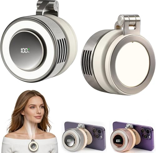 hepanio Clip On Fan,Small Fan Clip on for Shirt & Waist 3 in 1 Portable Silent Mini Bladeless Fan Magnetic Phone Fan Magsafe Compatible with Fill Light,Clip & Desktop Dual Use,360° Clip On Fan by hepanio - Used condition - US$8.31