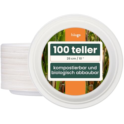HAAGO 100 Extra Stabile Kompostierbare Zuckerrohr Teller, 26 cm...