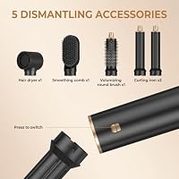 UKLISS 5 in 1 Hairstyler & & Föhn Set mit Rundbürstenföhn, Warmluftbürste, Hair Dryer, Lockenföhn, Stylingbürsten, Heißluftbürste Airbrush Haarstyler Geschenke für Frauen Haar Styling - Schwarz – Ansicht 8
