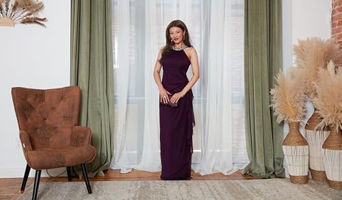 Image of Mesh Dress with Beaded Halter Style Neckline and Cascade Ruffle Detail Skirt