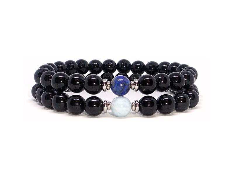 Bracelet distance couple en onyx et amazonite pour rester connectés
