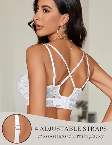 Image of Avidlove Womens Bras Lace Deep V Bralettes for Women White Sexy Bras for Women No Padded(White,L)