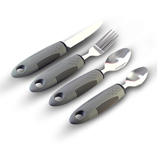 Balios® Grey Dining Eating Aid Set of 4 Comfort Easy Grip Cutlery Utensil Set (Knife, Fork, Dessert Spoon & Teaspoon) (Grey)
