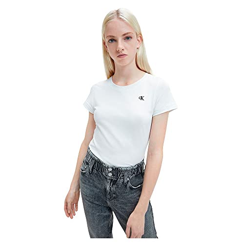 Calvin Klein Donna T-Shirt Maniche Corte CK Embroidery Scollo Rotondo, Bianco (Bright White), XS