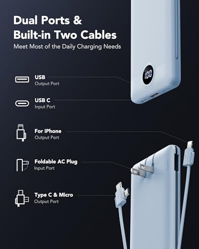 image for VRURC Portable Charger with Wall Plug and Cables, 10000mAh Power Bank 