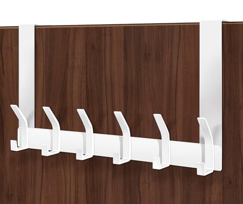 Auskee Over The Door Hook - 12 Hooks White, Heavy Duty Over Door Hanger for Clothes, Coat, Bag, Towel | Space Saving Hooks for Bathroom, Bedroom, Closet | Fits Doors Up to 4.5cm, 18cm Long Hanger