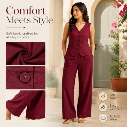 Image of Women Cotton Blend Western Co-Ord Set | Stylish Top & Pant Set for Women | Dress For Womens | Casual High Waist Solid Pant Outfit