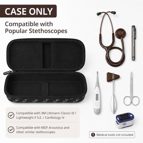 Image of Stethoscope Case for 3M Littmann Classic III /Cardiology IV, Blackheart | for MDF Acoustica Stethoscopes, for Nurses, Doctors, Nursing School Essentials, Students, Clinic, EMS, Travel, Hard Bag Only