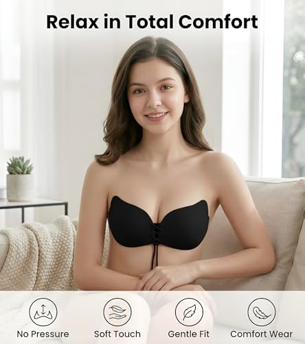 Image of DClub Strapless Sticky Bra Invisible Backless Stick on Bra Push up Lift Bras for Women Dress Reusable Silicone Nipple Covers