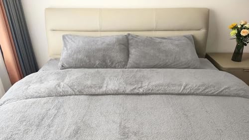 John Aird Teddy Fleece Duvet Cover Quilt Bedding Set With Pillow Cases (Silver, Super King)