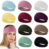 RITOPER 10 Pack Headbands for Women, Wide Elastic Thick Headbands for Running Yoga Workout, Non Slip Stretchy Womens Headbands Sweat Head Bands Hair Bands Turban Headwraps (solid headbands)