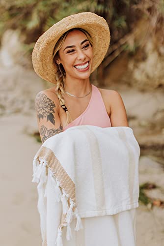 Beach State Oceanside Beach Blanket, 66" X 80", 100% Cotton Premium Picnic Blanket, Oversized Beach Towel With Fringe, Boho Beach Accessories (Driftwood Stripe) #TOP2