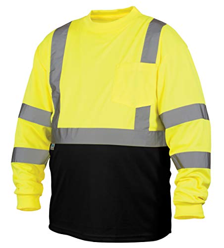 Pyramex Safety RLTS3110BL RLTS31B Series T-Shirt Hi-Vis Lime Long Sleeve - Black Bottom - Size Large