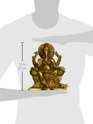 Cultural Hub J92-2700-0002 Ganesh Ganpati Ganesha Antique Look Solid Brass (Weight 8 Lb) 10 Inch Hight Sculpture / Artifact Of Hindu Elephant Headed God Ganesha With Golden Finish, King Ganesha Seated On A Throne Vintage Handcrafted Religious Gift, Vintage Decorative, Valuable Collection Perfect Diwali Gift #TOP2