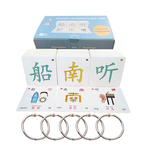 LEYU - Schede di memoria Flash a colori con simboli geroglifici per imparare il cinese, edizione semplificata, 252 personaggi con illustrazioni di Pinyin e Stroke, First Volumn