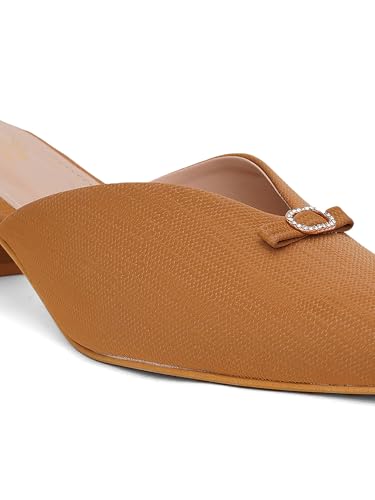 Image of Shoetopia Women's Pointed Toe Mules with Low Block Heel | Stylish Slip-On Heels for Casual & Party Footwear