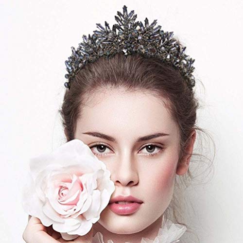 Lurrose Coroa de Rainha Barroca Coroa de Strass Preto Vintage Tiara Fantasia de Dia das Bruxas Acess
