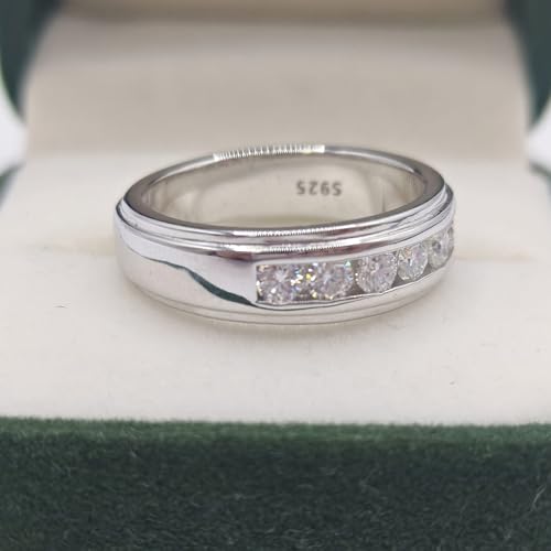 Moissanite Mens Wedding Band D Color VVS1 925 Sterling Silver Engagement Rings 7 Round Cut Eternity Promise Ring Size 7-133