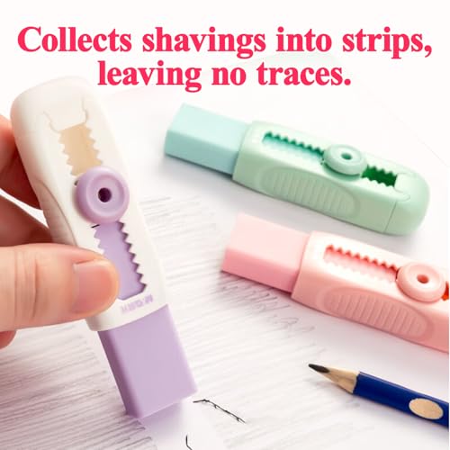 M&G 4+1 Pack Rubber Erasers Sliding Retractable Eraser, Soft Cute Erasers Push Pull Large Pencil Eraser with Plastic Sleeve 4 Refill Eraser for Students Kids, School Office Home Supplies (Purple) - Thumbnail 7