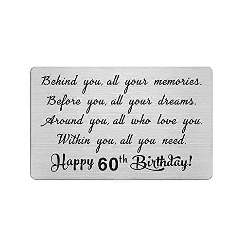 CPLJW 60th Birthday Greeting Card, Engraved Wallet Card Gift, Stainless Steel, Happy Birthday Decorations, Funny Presents for Women Men