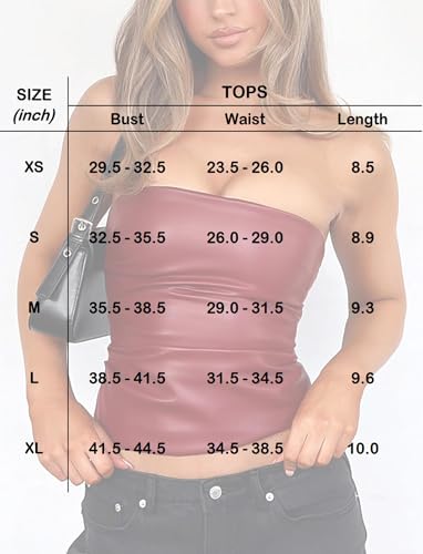 PU Faux Leather Tube Top Strapless Going Out Tops for Women Sexy Club Top Rave Concert Outfit Ruched Bandeau Crop Top2