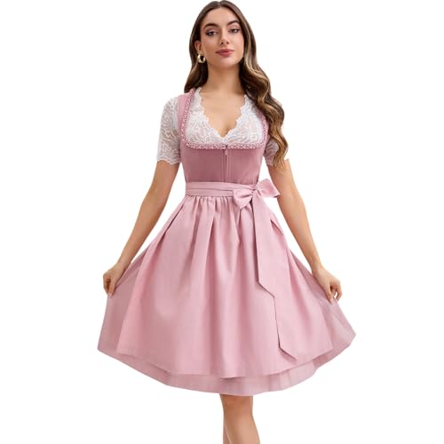 Goxozzy Dirndl Damen Midi aus Samt mit Dirndlschürze für das...