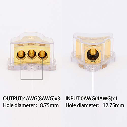 Magicsource Amp Copper Power Distribution Block 0/2/4 Gauge Awg In 4/8 Gauge Awg 3-Way Out For Car Audio Splitter Ground Distribution Connecting Block #TOP3