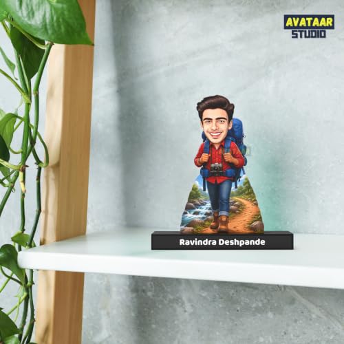 Image of Personalized Avataar Stand for Travel Lovers, Custom Photo Caricature Standee with Name, Personalized Travel-Themed Desk Decor Gift for Friends, Family, Colleagues & Adventure Enthusiasts