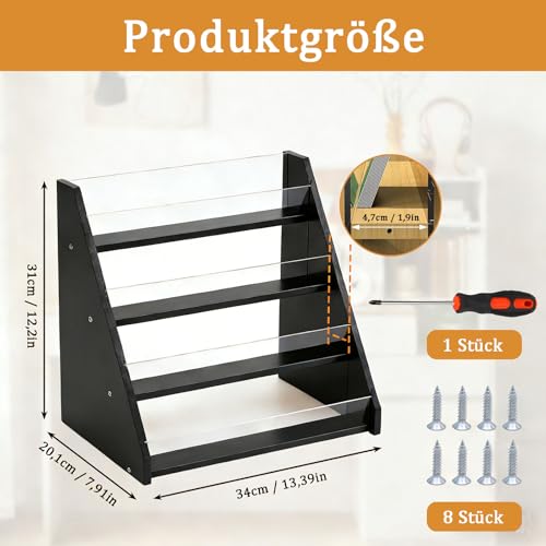 PEEXTBB 4 Stöckiger Präsentationsständer Für Grußkarten Vitrine, Bambus Acryl Postkartenständer, Multifunktional Grußkarten Präsentationsständer, Theke Einzelhandels Bookcase, Schwarz