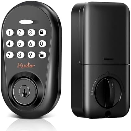 Keyless Entry Door Lock, Keypad Smart Deadbolt for Front Door, Electronic Keypad Code with Auto Lock, One-Time Code, Anti-Peeping Password, Easy Installation, Black