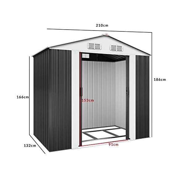 Deuba XL Metall Gerätehaus 1,8m² mit Fundament 196x132x188cm Schiebetür Anthrazit Geräteschuppen Gartenhaus Schrank 3… – Bild 8