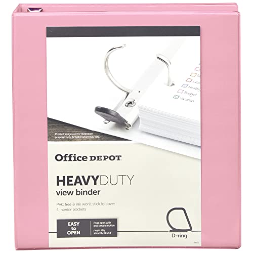 Office Depot® Heavy-Duty View 3-Ring Binder, 1 1/2" D-Rings, Pink #TOP2