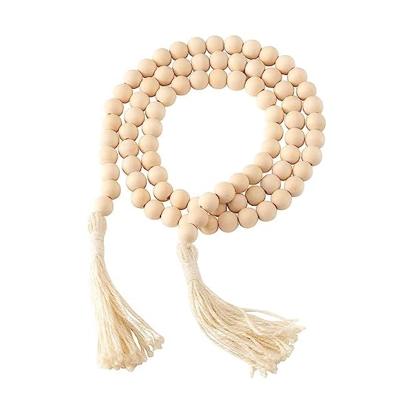 NEEDOMO Farmhouse Decor Wood Beads Garland, 58 Inch Wooden Beads for Boho Home Decor with Tassels, Rustic Country Decor for Table, Wall, Shelf, Tray, Vase, Living Room, Bedroom, Summer