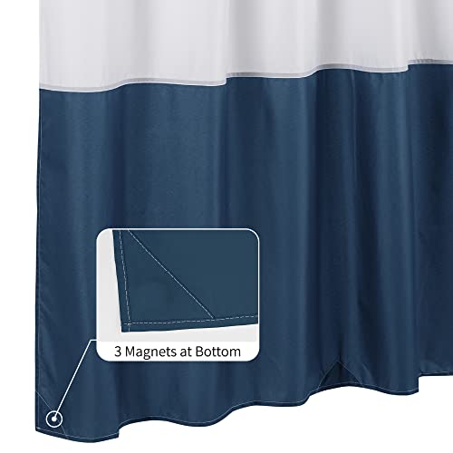 Image of ALYVIA SPRING Waterproof Fabric Shower Curtain Liner - Soft & Light-Weight Cloth Shower Liner, 3 Bottom Magnets, Hotel Quality & Machine Washable - Standard Size 72x72, White and Navy