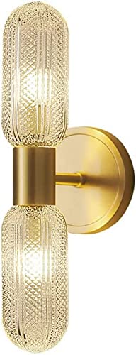Aplique de pared LED de latón moderno y vidrio con 2 luces para baño y espejo