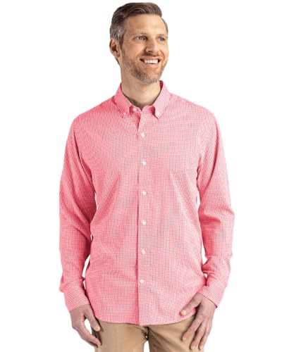Cutter & Buck Skyline Epic Confidence Recycled Gingham Mens Big & Tall Long Sleeve Dress Shirt, Red/White, 5XB