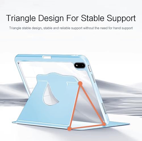 Image of TGK Rotating Case Cover for OnePlus Pad 3 13.2 inch Tablet, Pad 2 Pro, Pad 4 Pro with Pencil Holder Trifold Stand Cover Clear Back (Sky Blue)